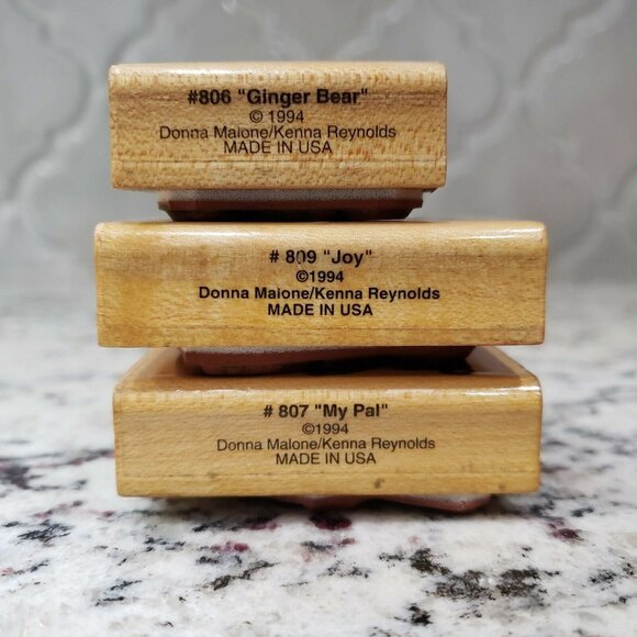 Comotion Rubber Stamps 809 JOY 807 My Pal 806 Ginger Bear FOLK ART DOLL HEART - Picture 2 of 6